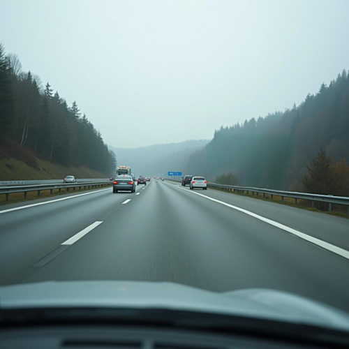 A8 bei Gersthofen mit Autos in beide Richtungen, keine besonderen Vorkommnisse, unscharfer Hintergrund.