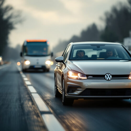 Abstandsverstoß: Golf missachtet Abstandspflicht. Abstandskontrolle Autobahn.