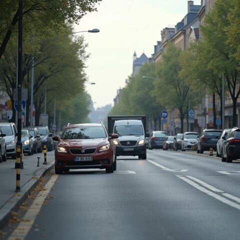 Verkehrsunfall an Kreuzung: Auto kollidiert mit Roller, Fußgängerampel sichtbar