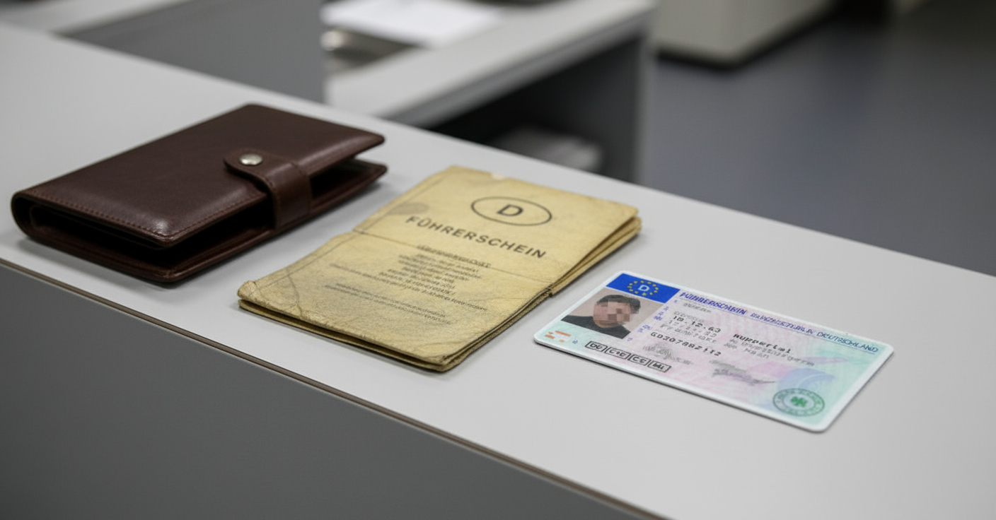 Der alte Führerschein neben dem Ausweis des Antragstellers zeigt: Besitzdauer für Schlüsselzahl 196 nicht ununterbrochen.