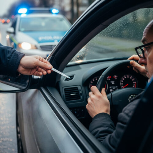 Der Fahrer wird kontrolliert. Hohe THC-Werte sind Indiz für chronischen Konsum und drohenden Führerscheinverlust.