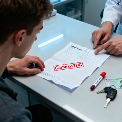 —Der Betroffene sichtet das Blutprobenergebnis zum Carboxy-THC-Wert, das zur Entziehung der Fahrerlaubnis führte.