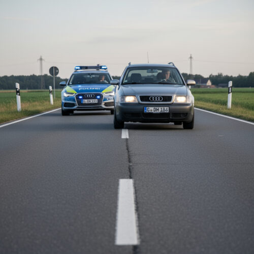 Ein Polizist verfolgt einen Pkw, da die Fahrweise Eignungszweifel begründet und der Führerscheinentzug droht.